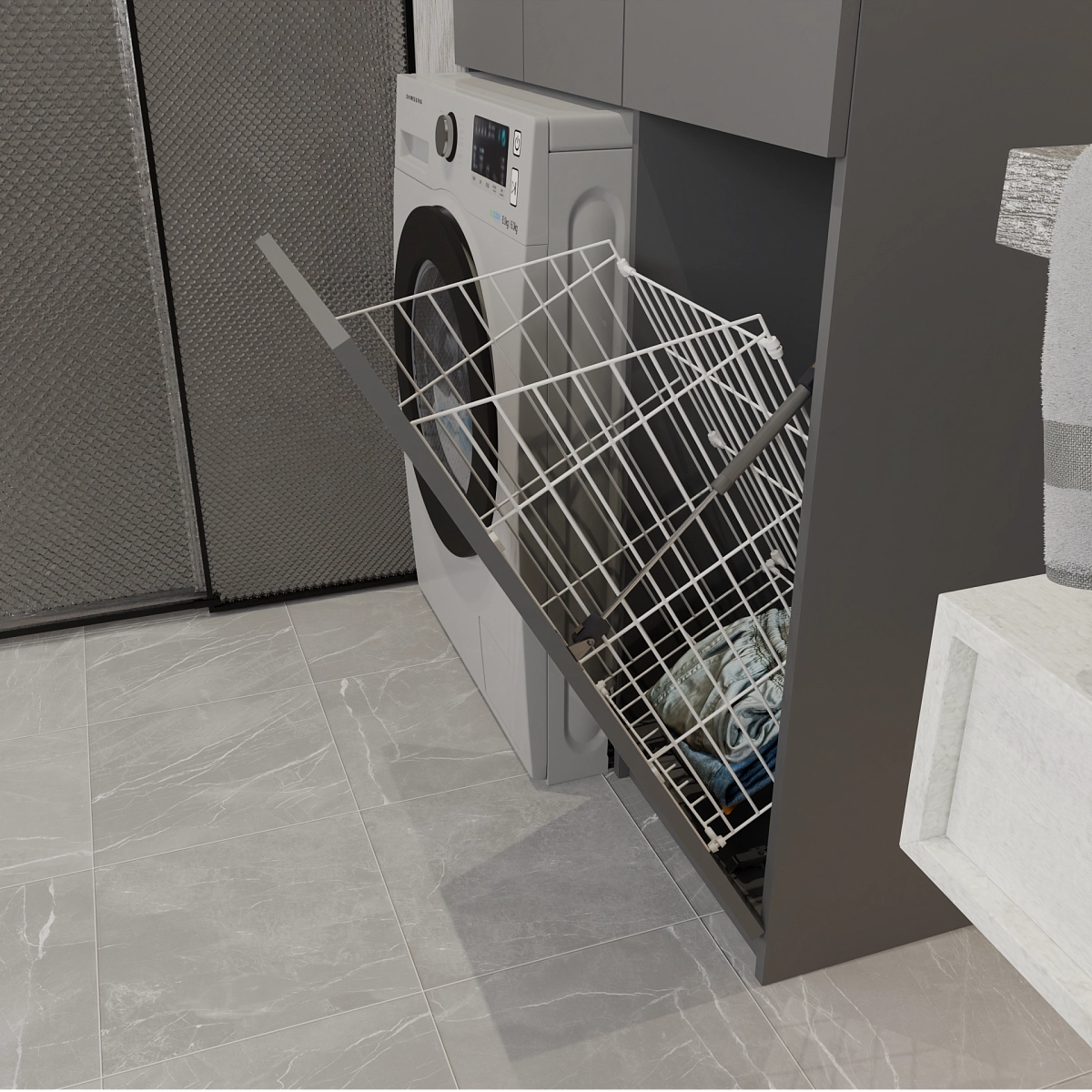 Шкаф-пенал с нишей и корзиной для белья Эос Плюс Графит